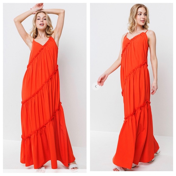 05 Boho Solid Ruffle Detailed Camisole Maxi Dress - Picture 5 of 6